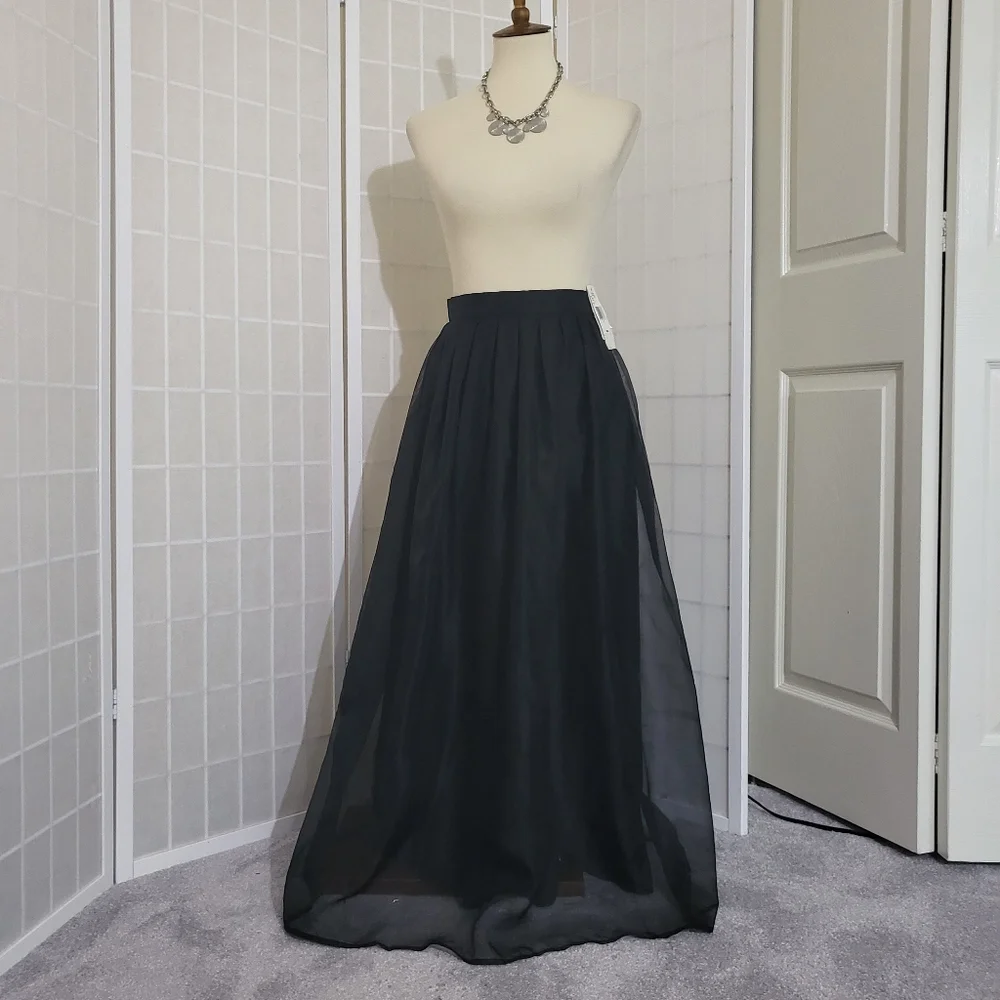 Vintage Silk Sheer Full Circle Skirt Black Formal New Sz 8 - Picture 1 of 3